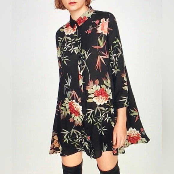 Zara Dresses & Skirts - Zara Floral Print Maxi Shirt Dress